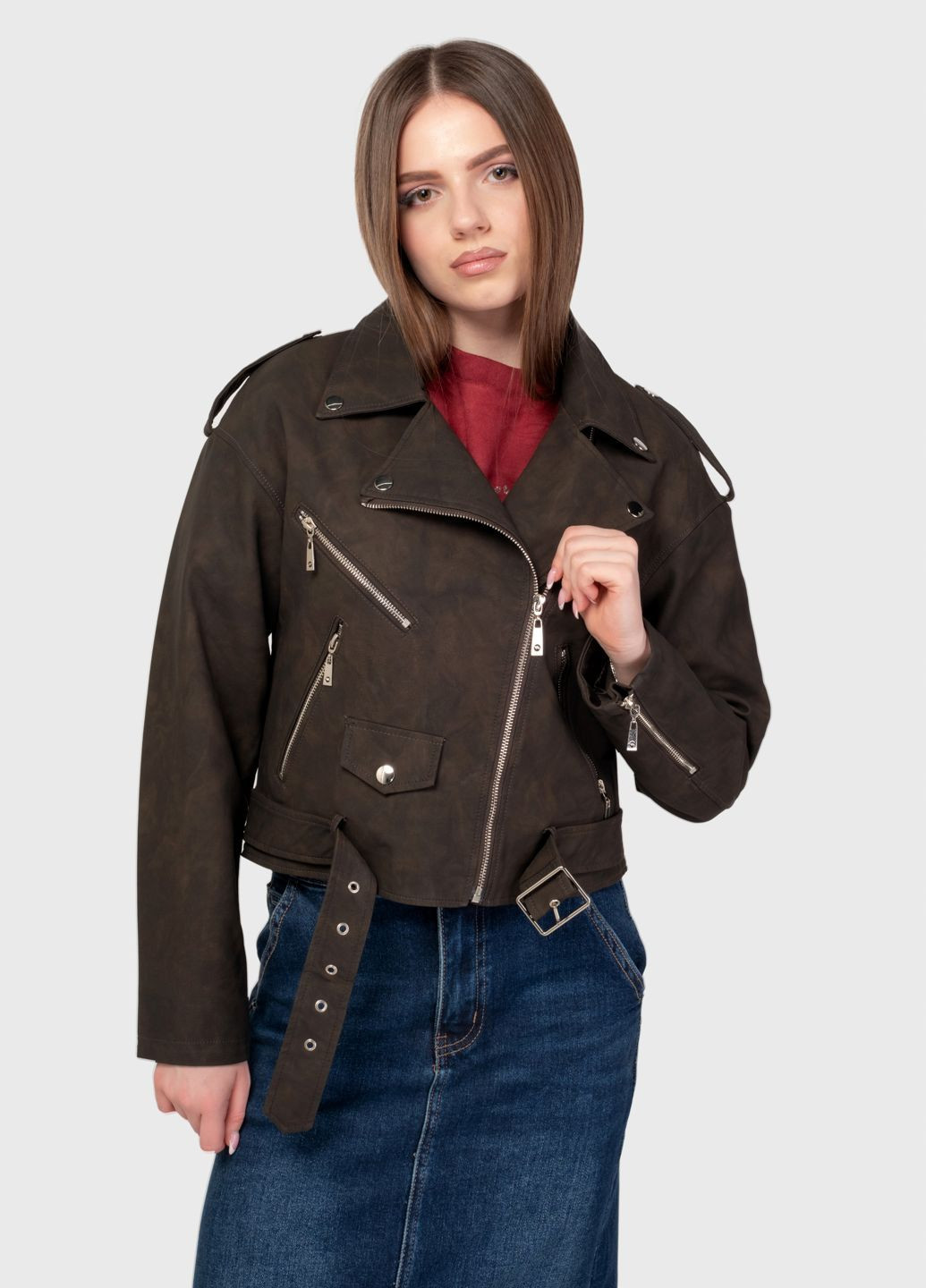 Коричнева куртка-косуха жіноча m762-5 коричнева 345414 косуха Power