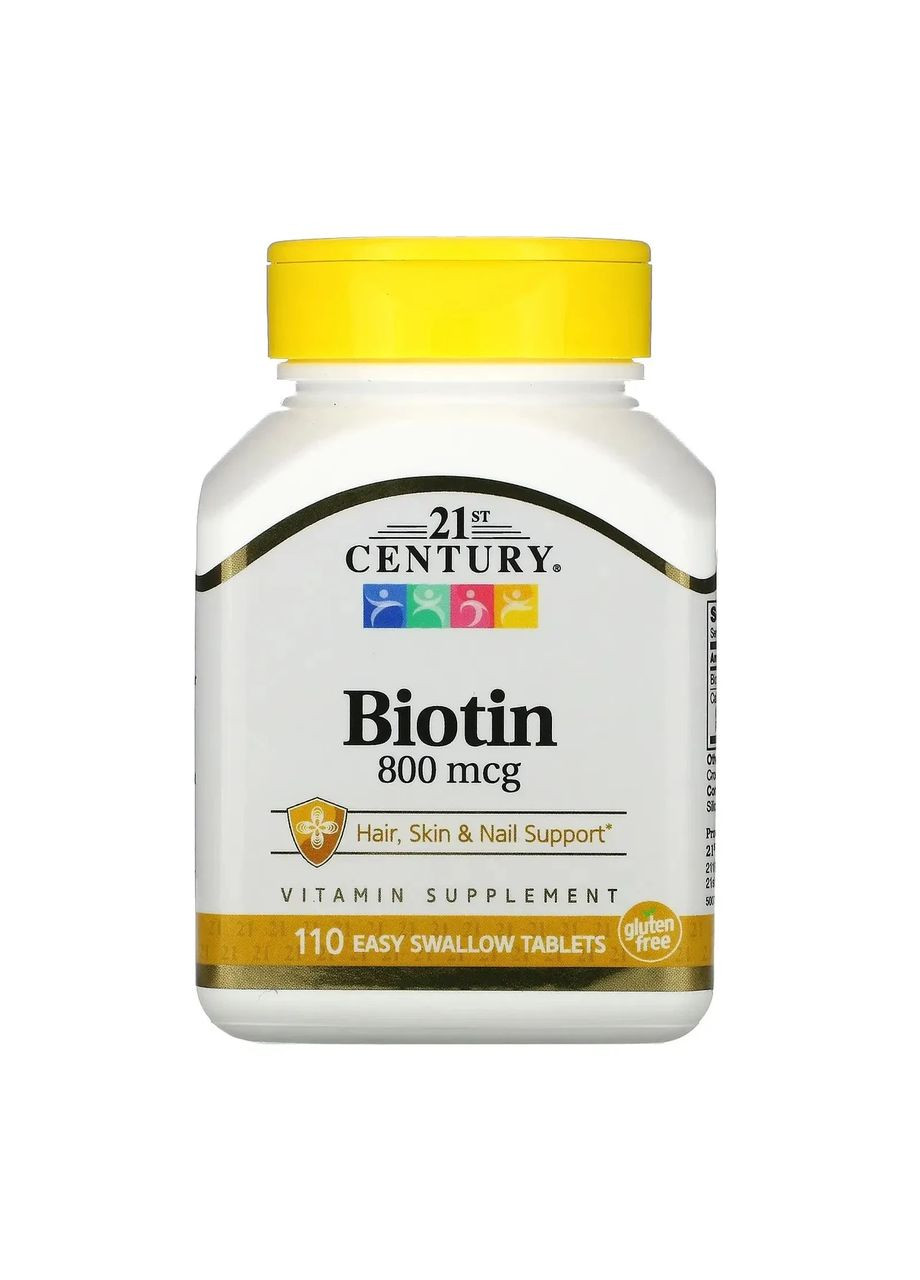 Біотин (Biotin) 800 мкг 110 легкопроковтувані таблетки 21st Century (369609396)