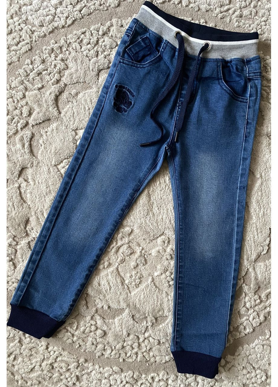 Голубые детские джинсы на резинке для мальчика 98-104 lizi kids No Brand