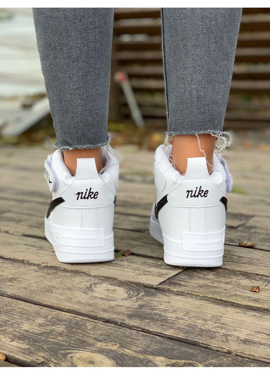 Чорні Зимовий кросівки чоловічі nike air force shadow white «black logo» найк аір форс 1 преміум No Brand