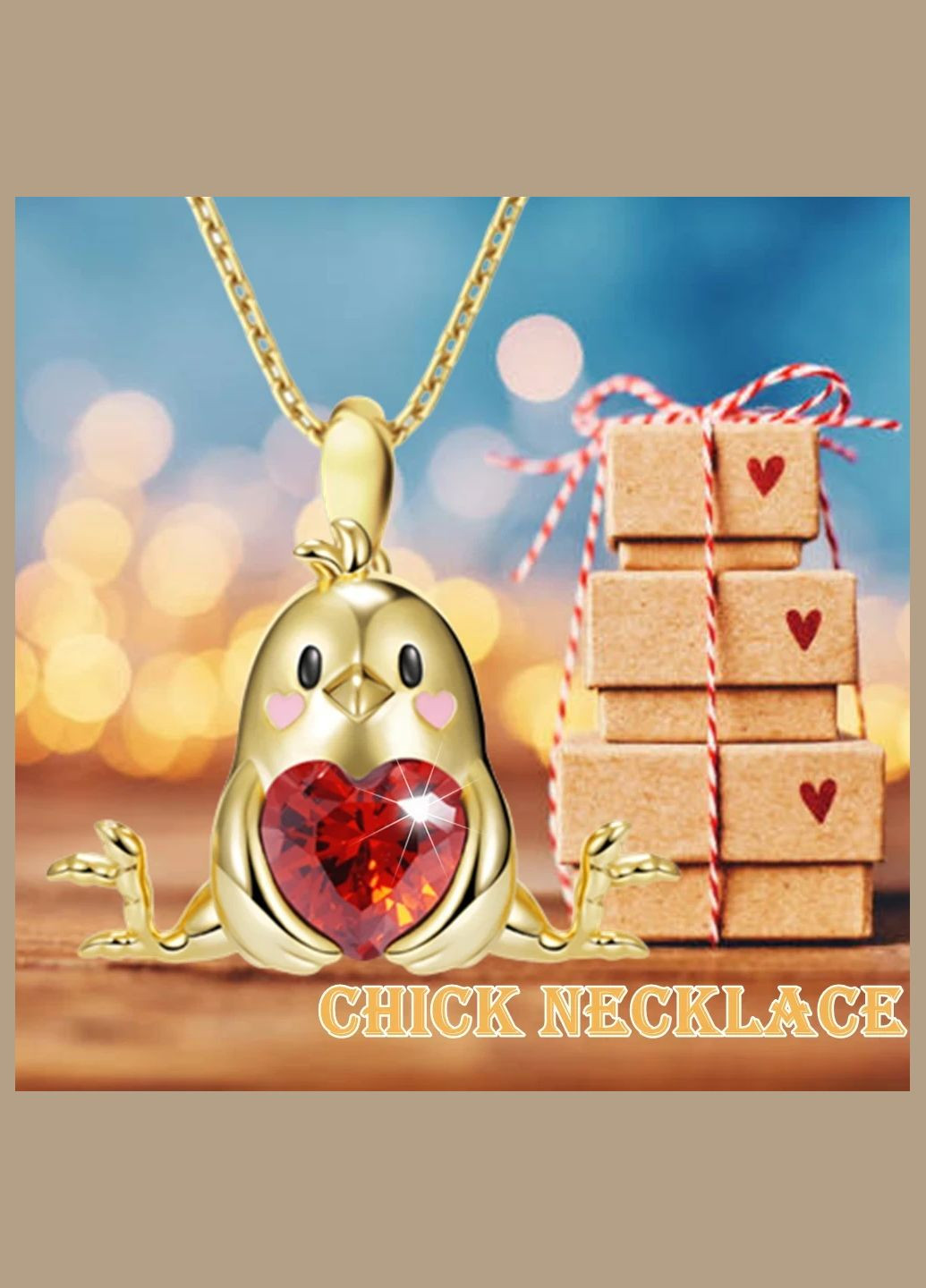 Кулон подвеска на цепочке в виде золотистого Цыпленка с красным камнем сердцем фианитом 2.4 см Fashion Jewelry (289204384)