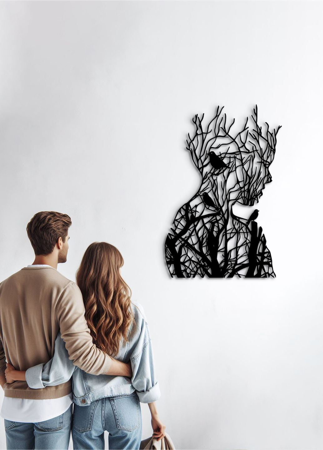 Современная картина на стену, декор для комнаты "Кружева девушка с птицами", оригинальный подарок 80х55 см Woodyard (292113895)