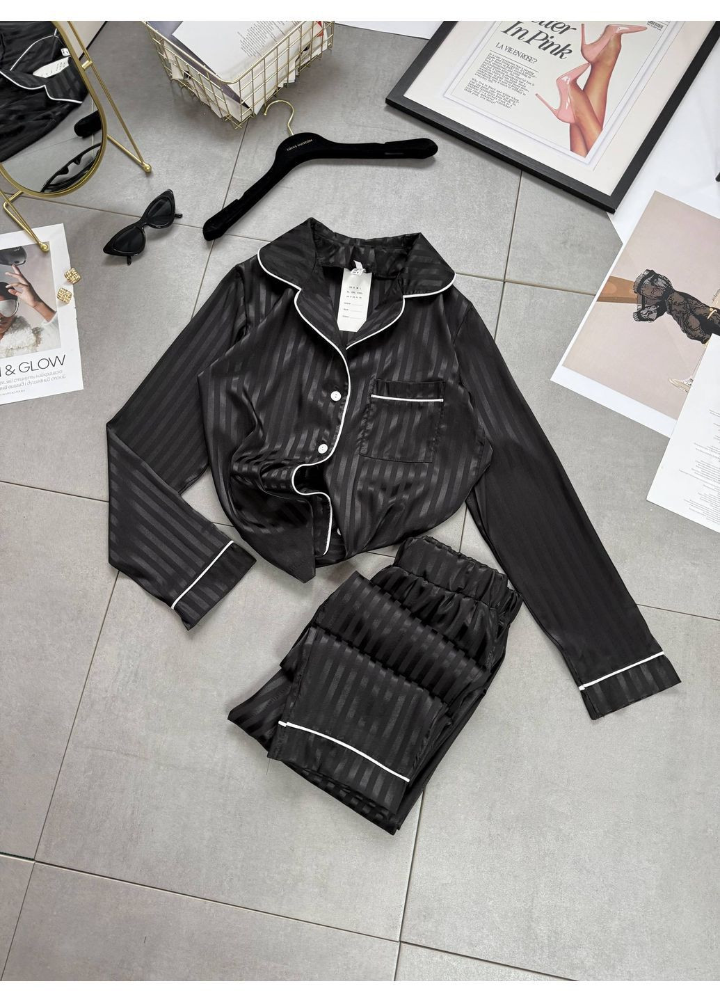 Чорна всесезон жіноча шовкова піжама сорочка + брюки Asi.Store.ua