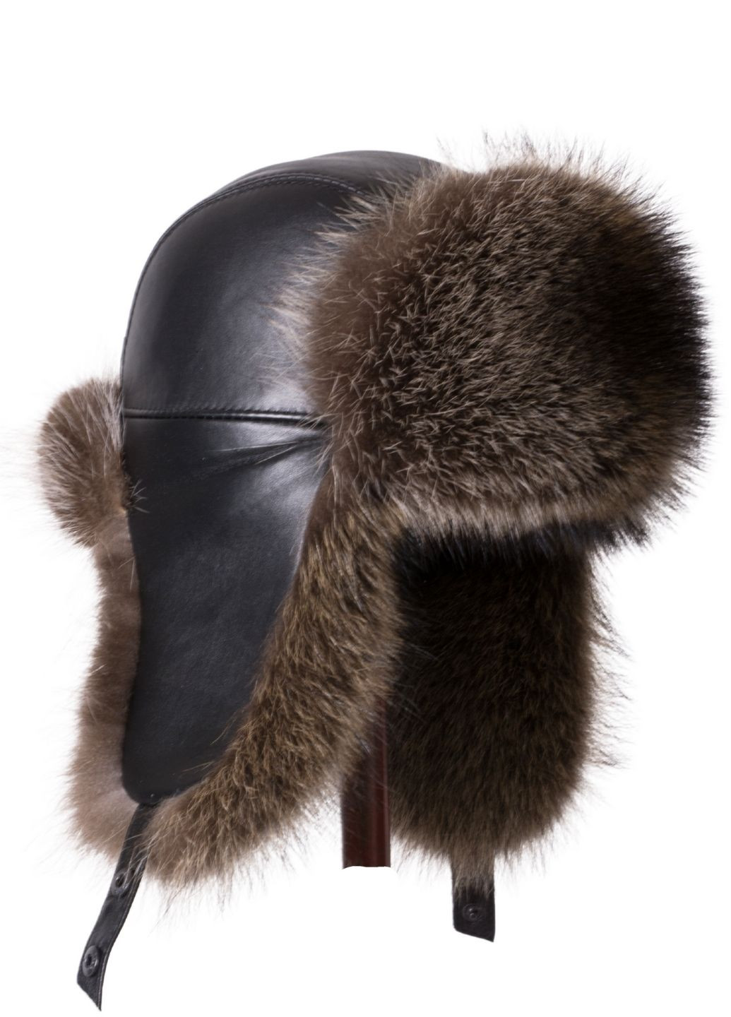 Хутряна шапка вушанка з натурального хутра єнота та натуральної шкіри Меховой Стиль Ушанка (356676083)