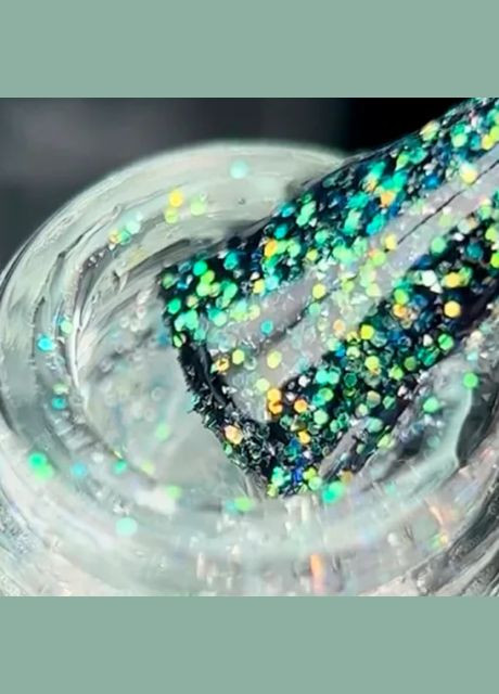 Топ для гель-лака Top Crush № 10 с золотисто-зелеными мерцающими блестками - топ без липкого слоя. Saga (342376490)