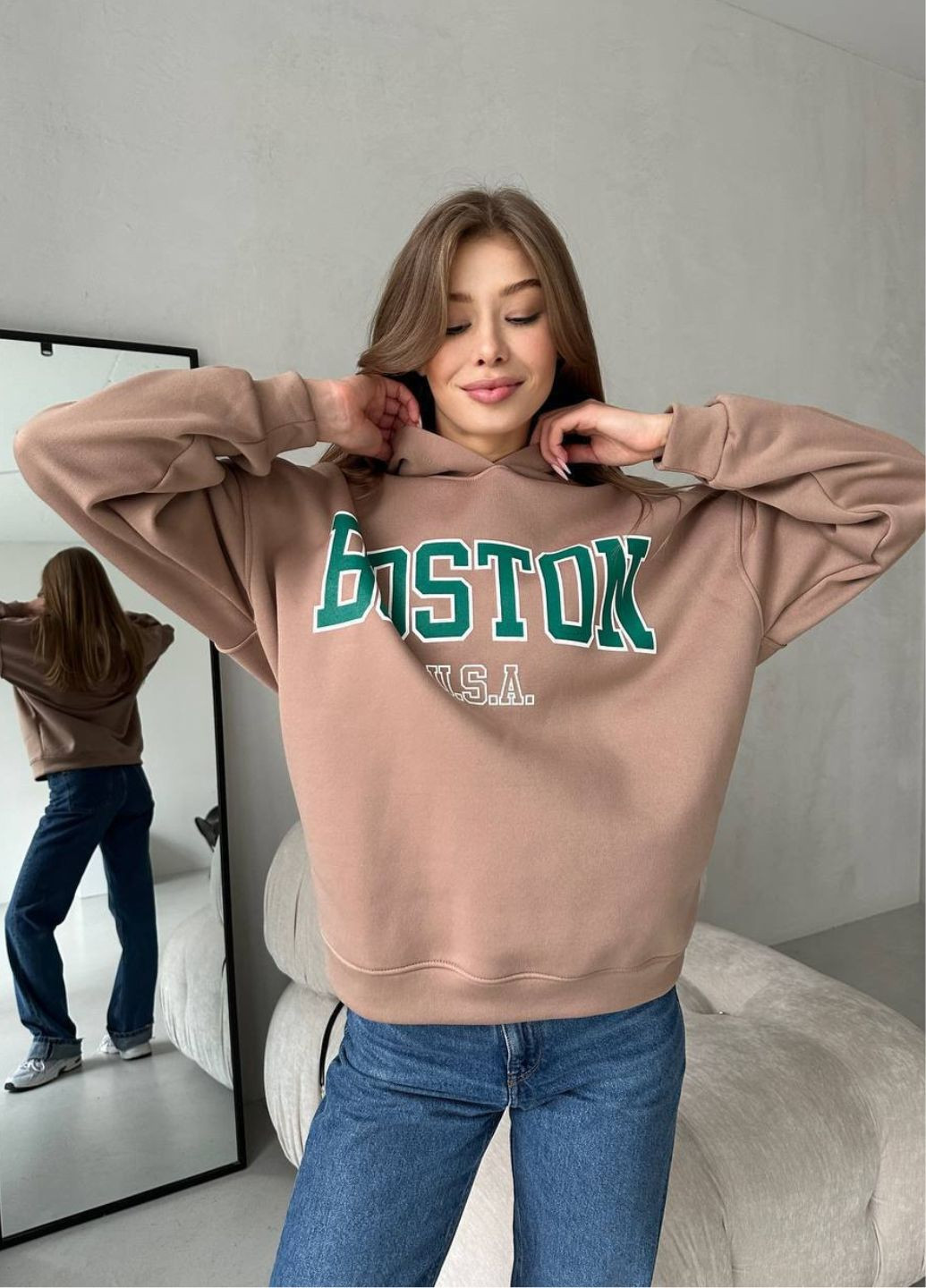 Базовий повсякденний оверсайз худі з капюшоном, прорезиненим накатом та довгими рукавами Tik-Tak (323164357)