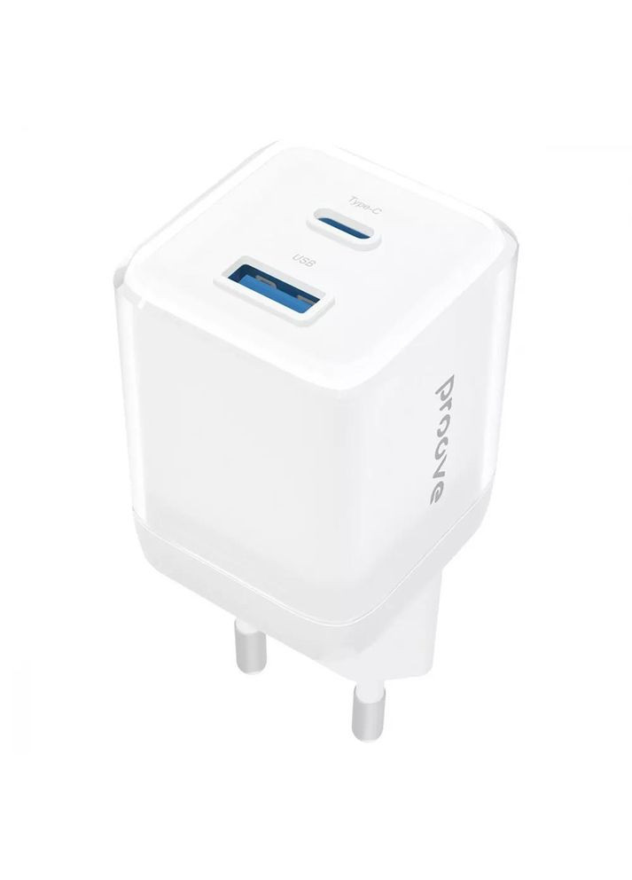 Сетевое зарядное устройство Pure GaN Plus 30W (Type-C + USB) | Быстрая зарядка (WCPU30111202), белый (70071) Proove (360528535)