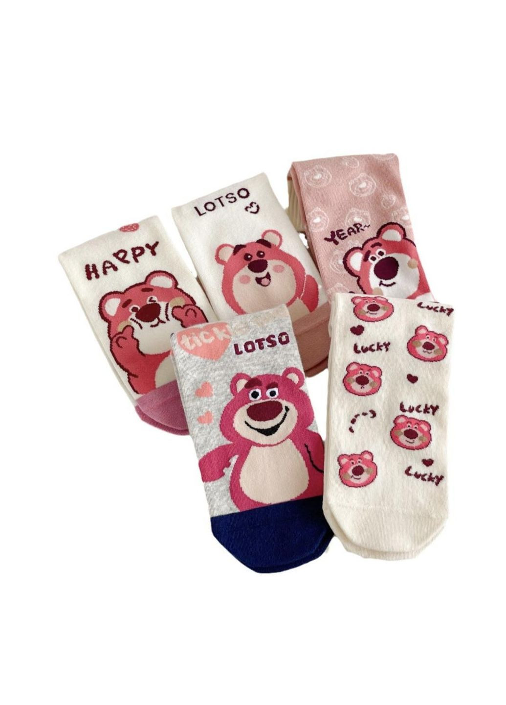 Комбинированные носки женские высокие, хлопковые 35-40р. с медвежатами, набор 5 шт, разноцветные (336386066)