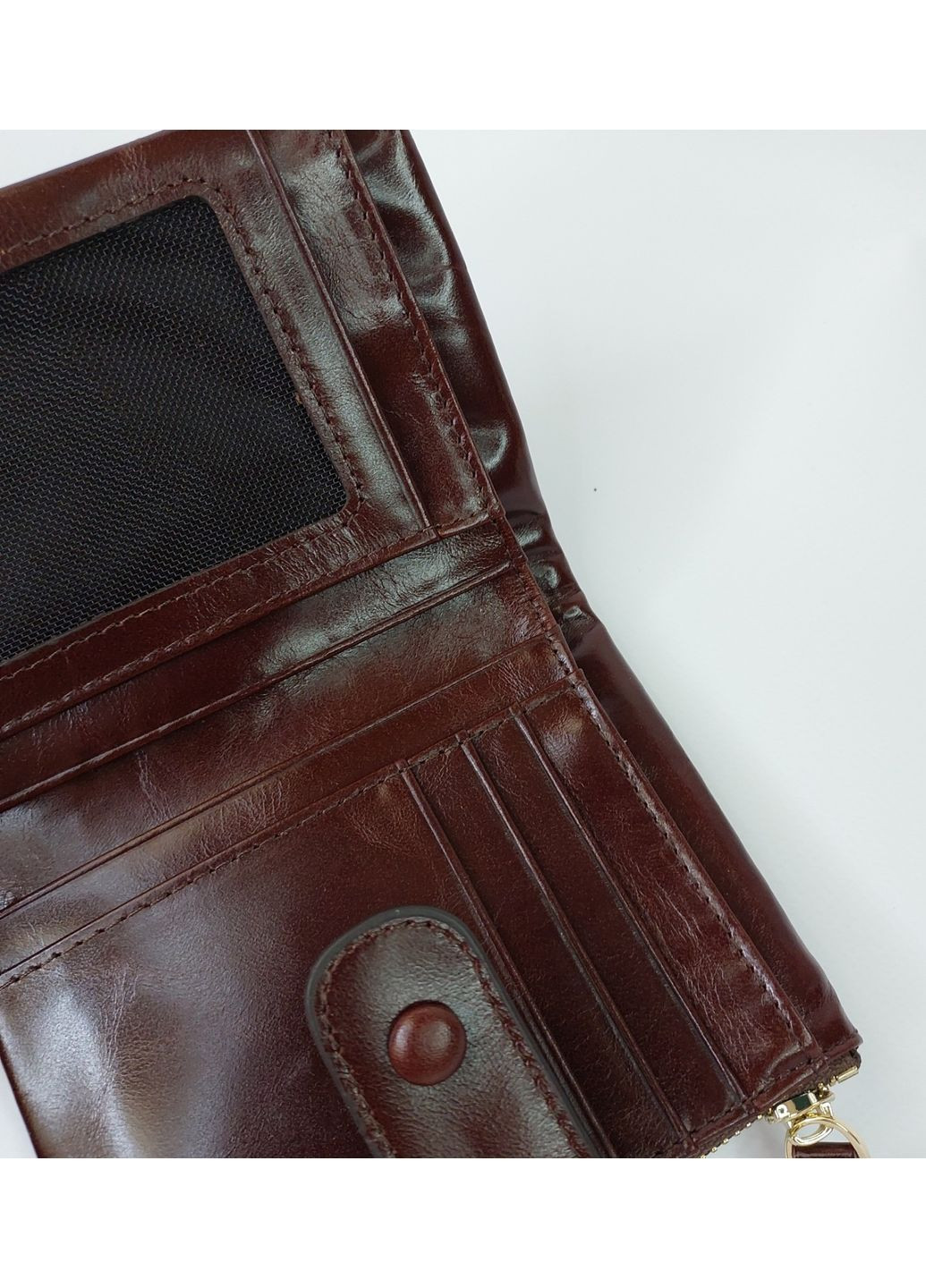 Женский кошелек с наружной монетницей на змейке маленький вертикальный из натуральной кожи коричневый No Brand (368774414)