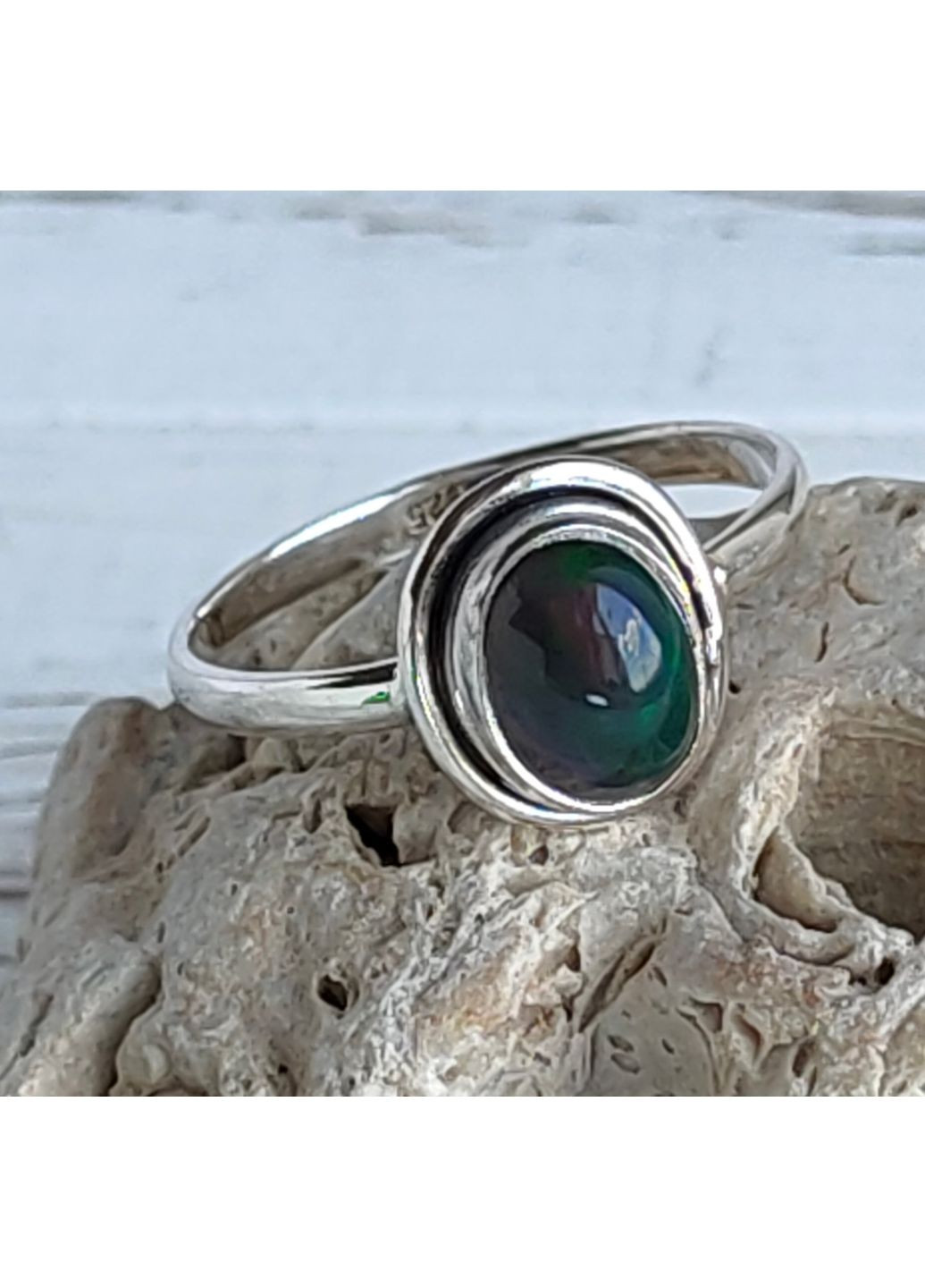 Срібне кільце з чорним ефіопським опалом розмір No Brand (364203154)