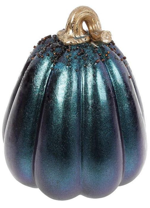 Декоративная фигура "Тыква" 13х13х16.5см, полистоун, синий с золотом и бисером Bona (329895096)
