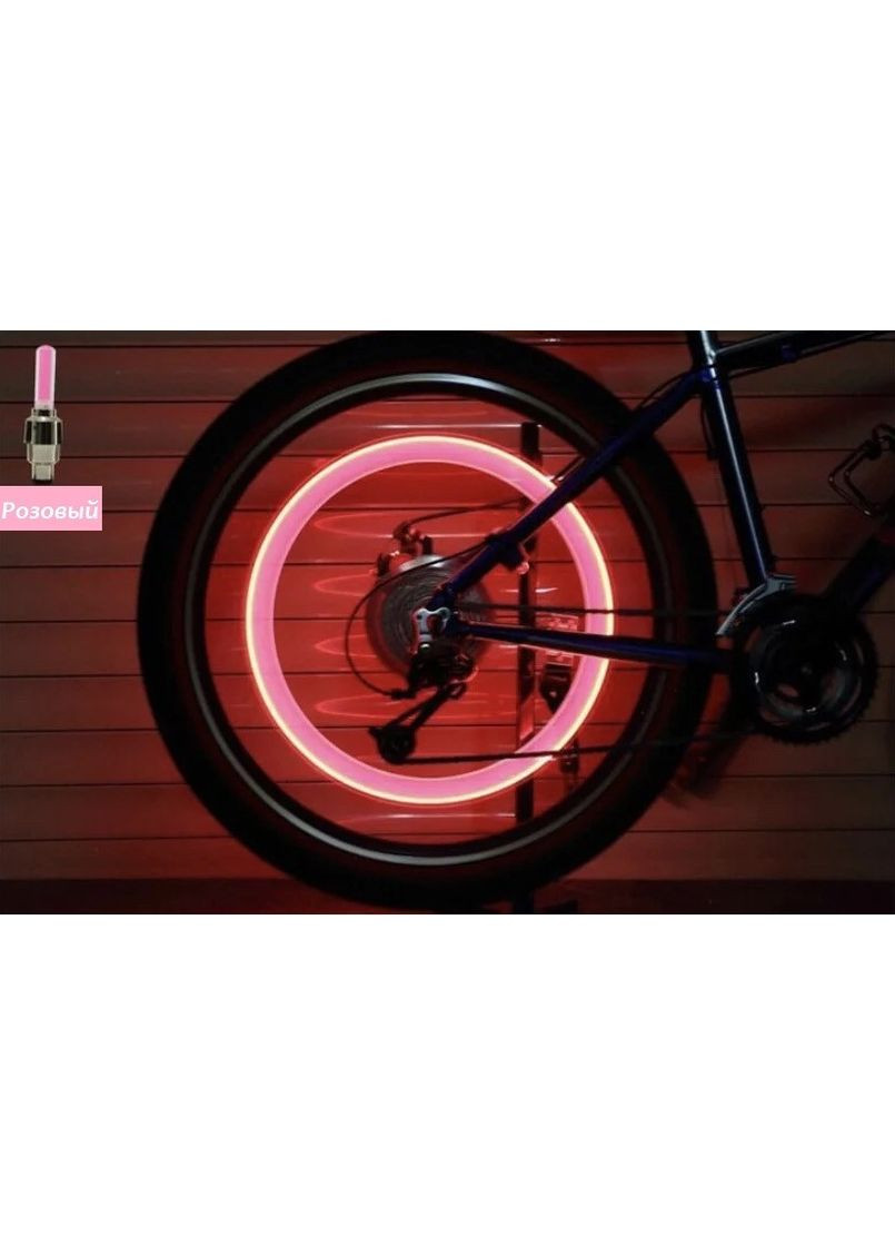 LED колпачки-мигалки на ниппель для велосипеда, комплект 2 шт. в розовом цвете. China (366666278)
