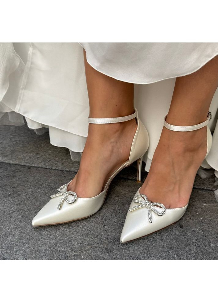 No Brand Женские туфли свадебные атласные и брошью камни бант 5,5 см белый з текстиль, — (351394435)