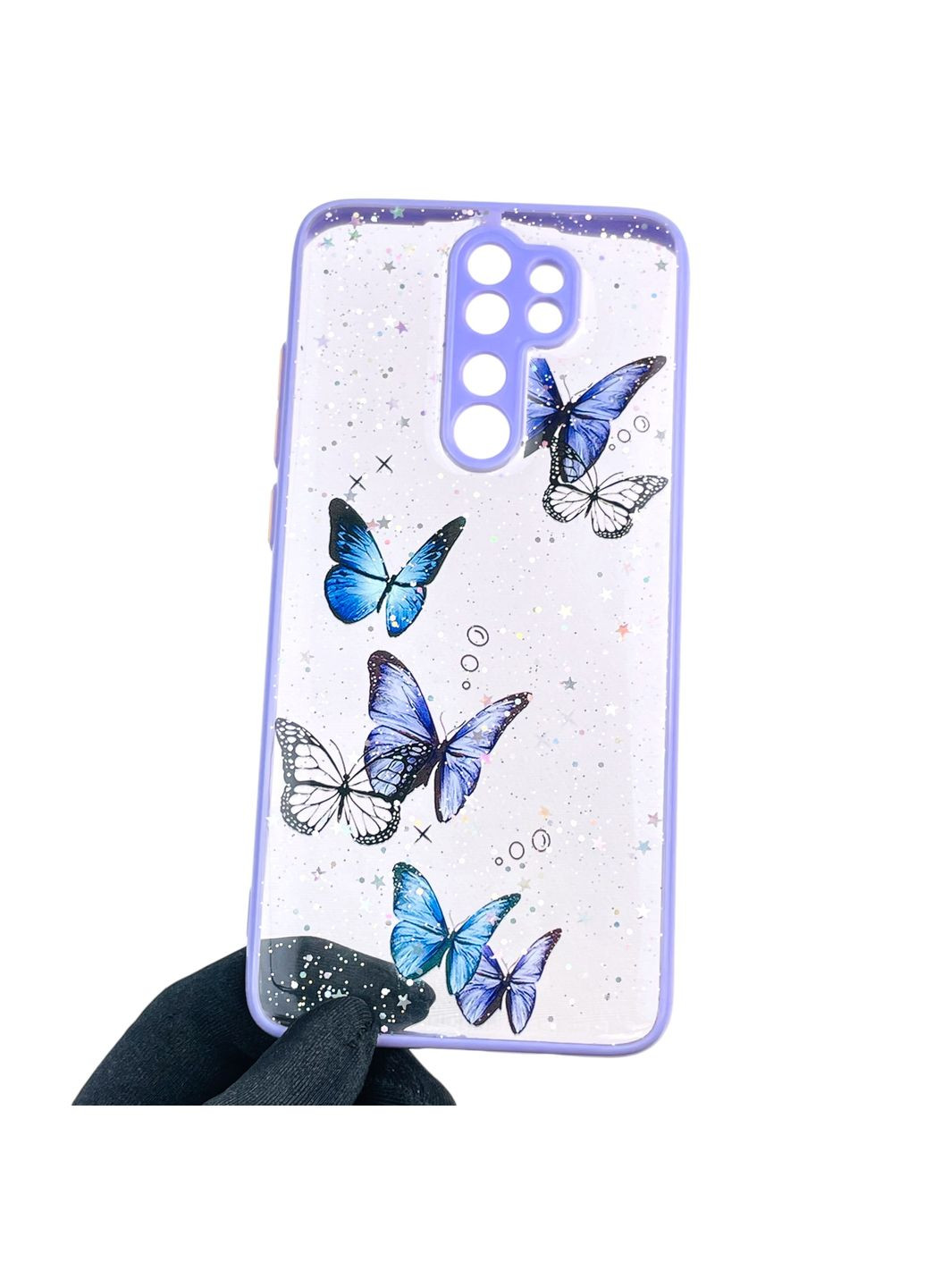 Чехол для Redmi Note 8 Pro с блёстками с бабочками на сяоми редми нот 8 про сиреневый Xiaomi (366023293)