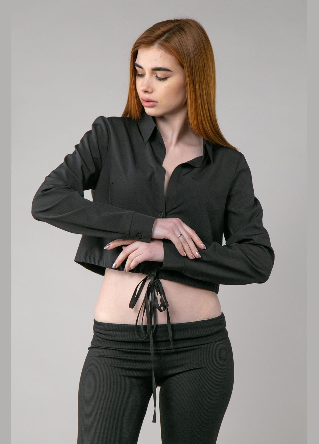 Черная летняя блуза с завязками на талии CHICLY