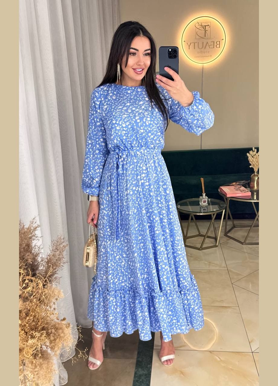 Блакитна повсякденний, святковий, вечірня сукня кльош Garna з квітковим принтом