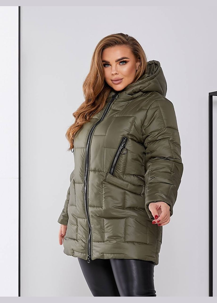 Оливкова (хакі) зимня жіноча тепла курточка New Trend