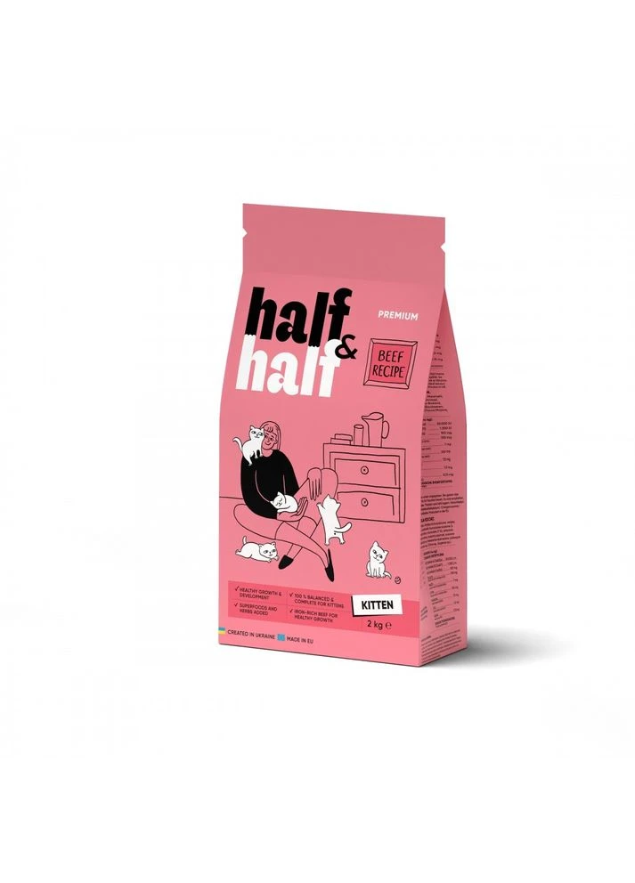 Сухой корм Half&Half для котят, с говядиной, 2 кг No Brand (362701033)