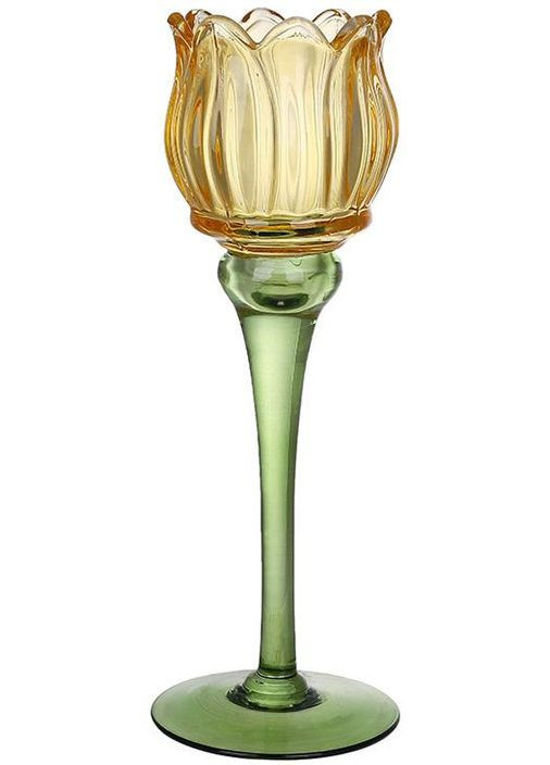 Скляний свічник Жовтий Тюльпан 8 см 27 см декоративний світильник для будинку інтер'єрний елемент BonaDi (368990784)