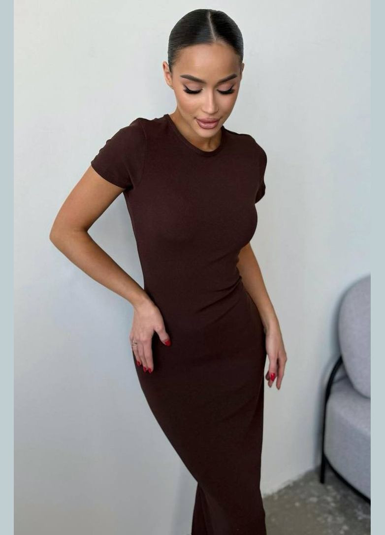 Темно-коричнева повсякденний сукня жіноча темно-коричнивого кольору футляр Let's Shop однотонна