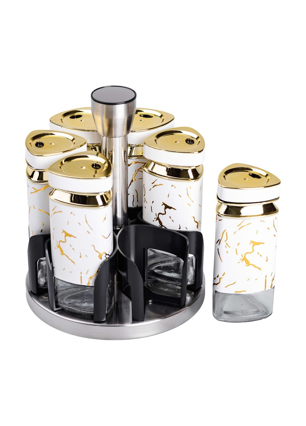 Набор баночек для специй на подставке 6 шт по 120 мл, мрамор Yiwu (328440373)