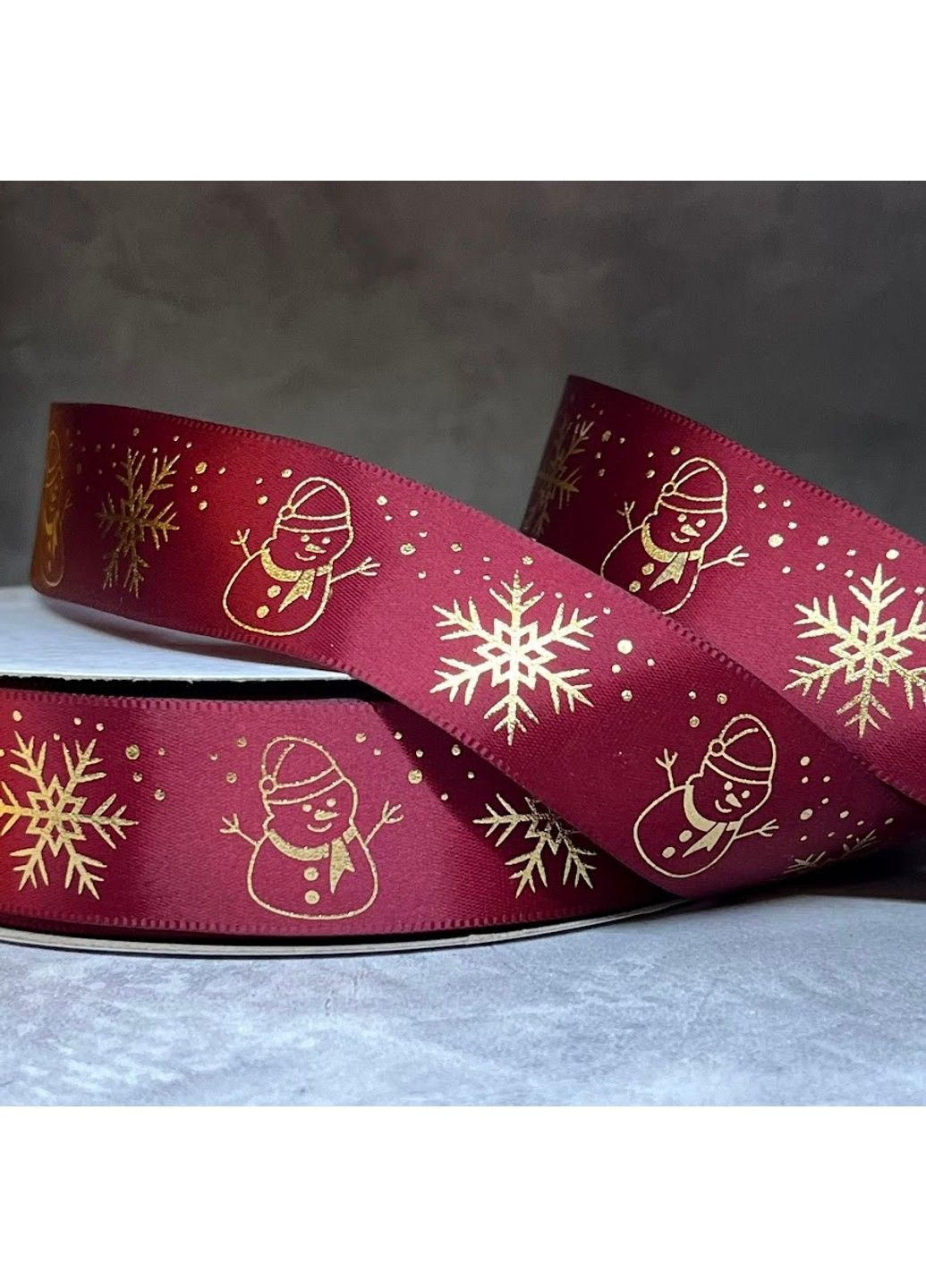 Атласная лента 2,5 см Снеговик, цвет- бордовый, метр. No Brand (307830242)