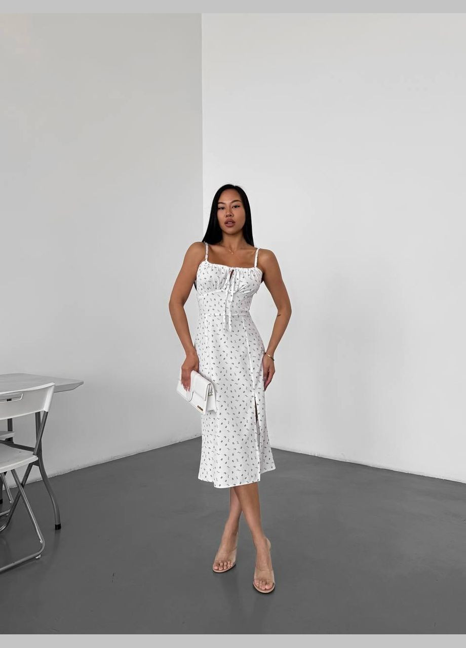 Білий повсякденний сукня жіноча - з принтом, довжина міді JUGO з квітковим принтом