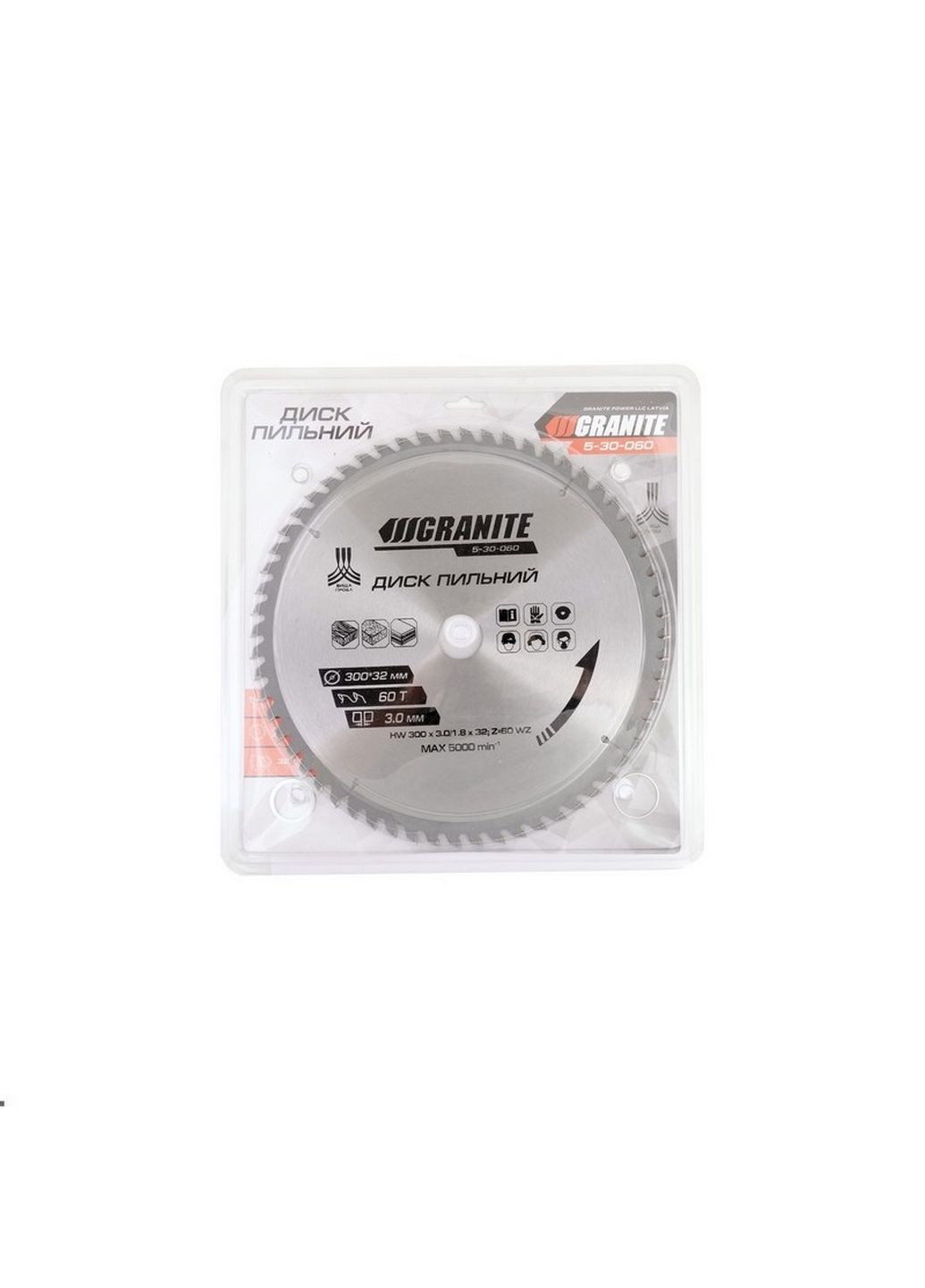 Диск пильний для дерева, 300х32х60Т, адаптер 32-30/32-25.4, 5100 об/хв Granite (288186965)