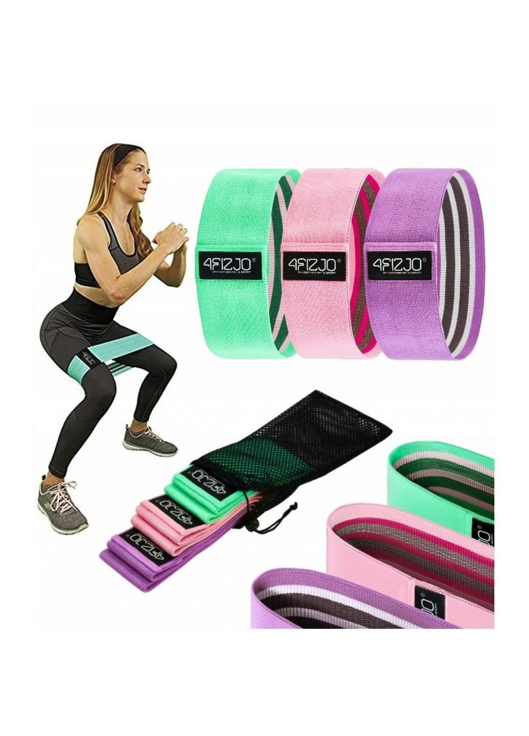 Резинка для фитнеса и спорта из ткани Hip Band 3 шт Mix (P-5907739312983) 4FIZJO (304252689)