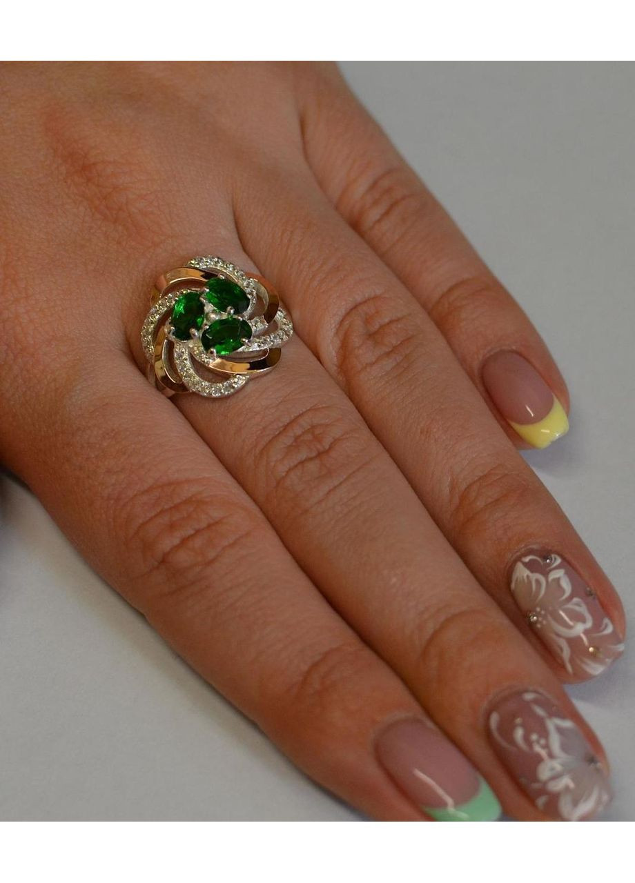 Каблучка із срібла з золотими напайками (пластинами) Silver Style (367268338)