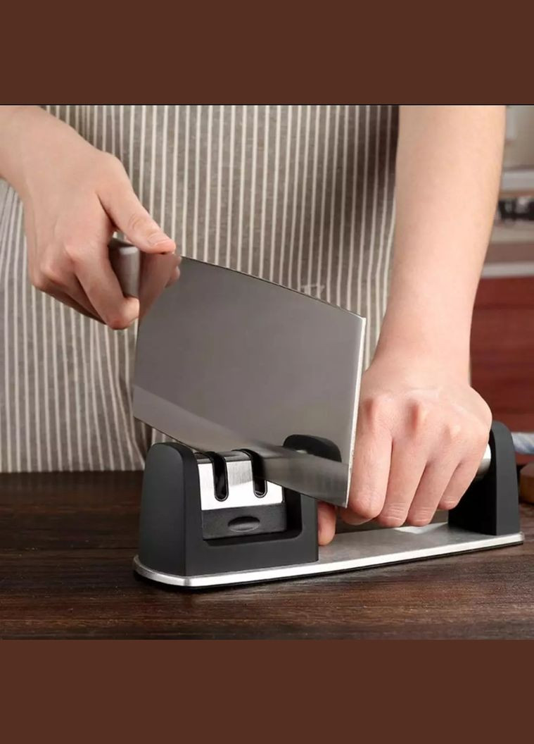 Точилка для ножів стаціонарна з нержавійки 20.5*6*6.5 см, ножеточка Kamille (311601825)