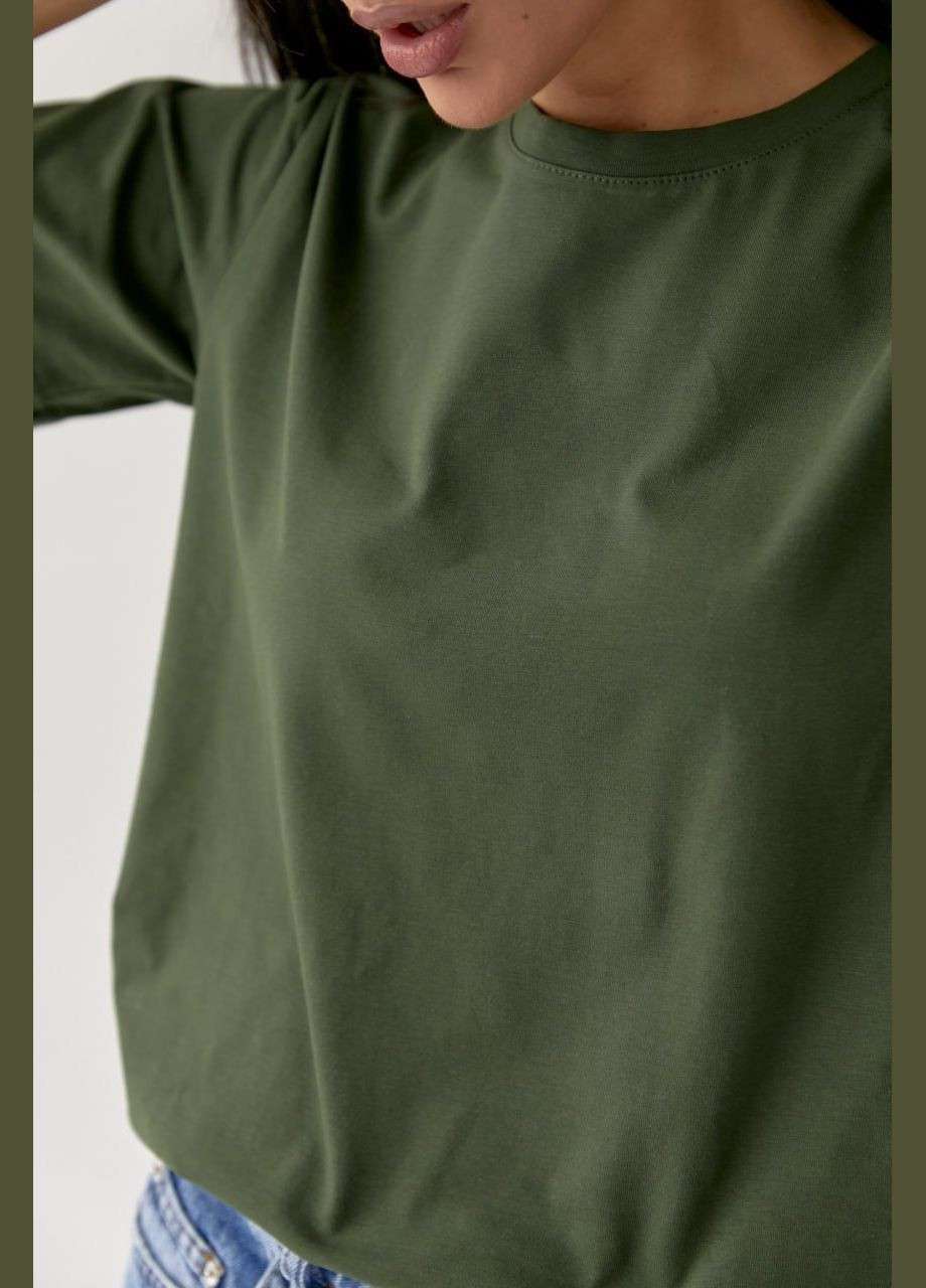Хаки (оливковая) женская базовая футболка цвет хаки р.2xl 449926 New Trend