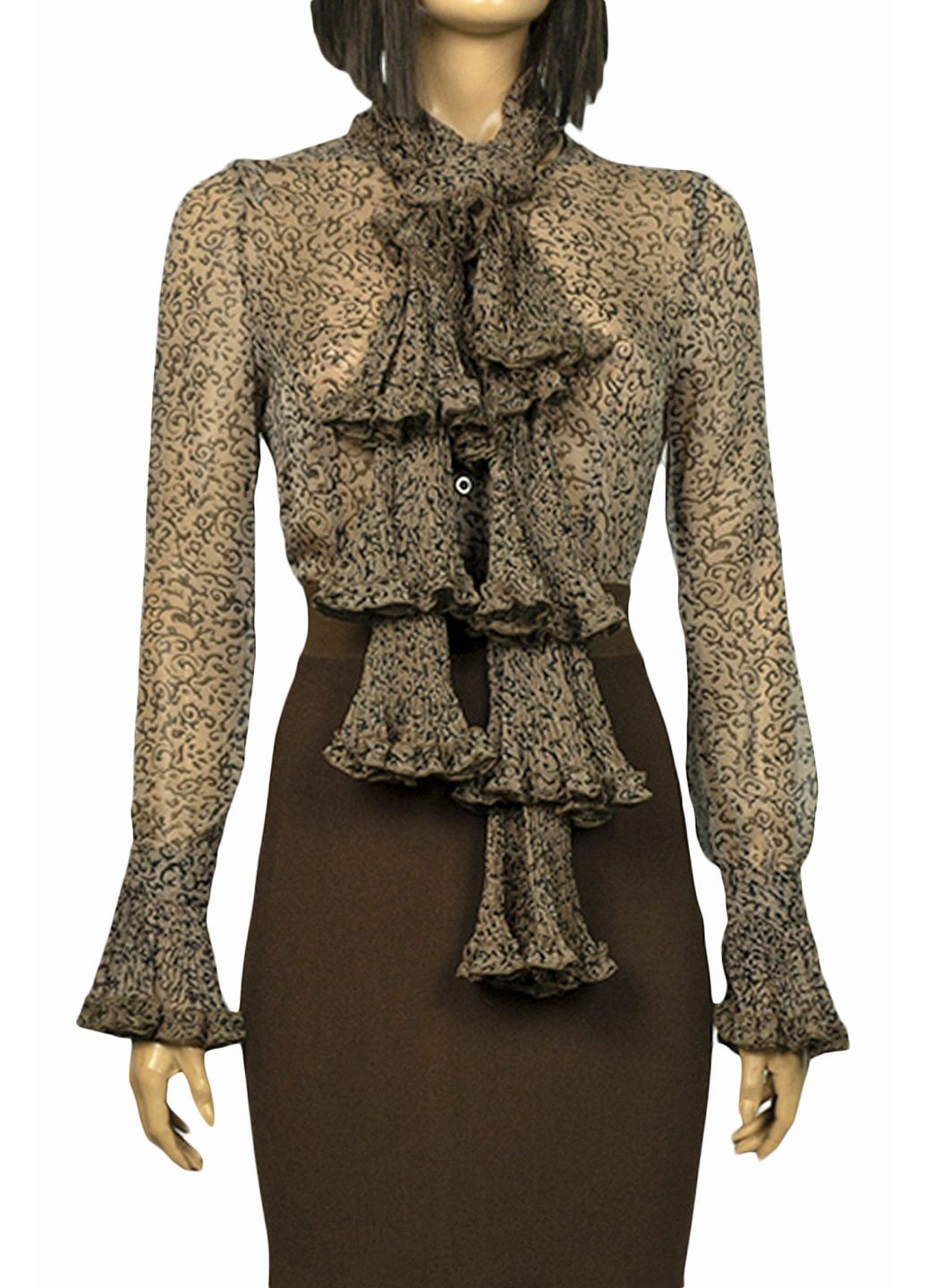 Бежевая женская шифоновая блуза с шарфом lw-116679-1 черный Forza Viva