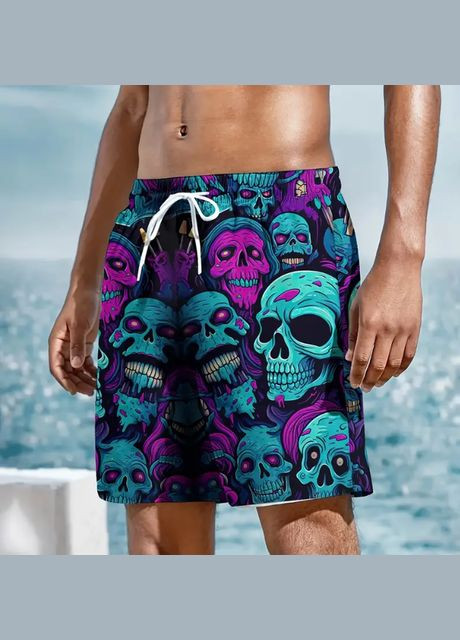Мужские фиолетовые спортивные, повседневные, пляжные шорты плавки мужские пляжные купальные с ярким принтом для купания. No Brand