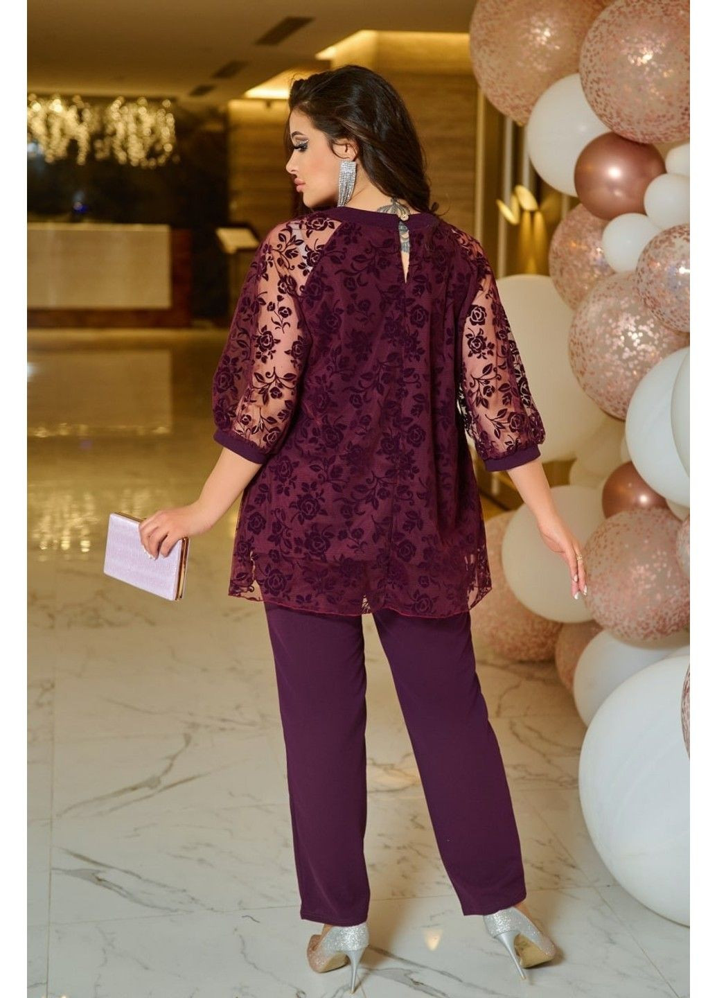 Костюм брючная двойка, с туникой трапецией, мод ИТ 1194 фуксия, размер 58-60 No Brand (355469719)