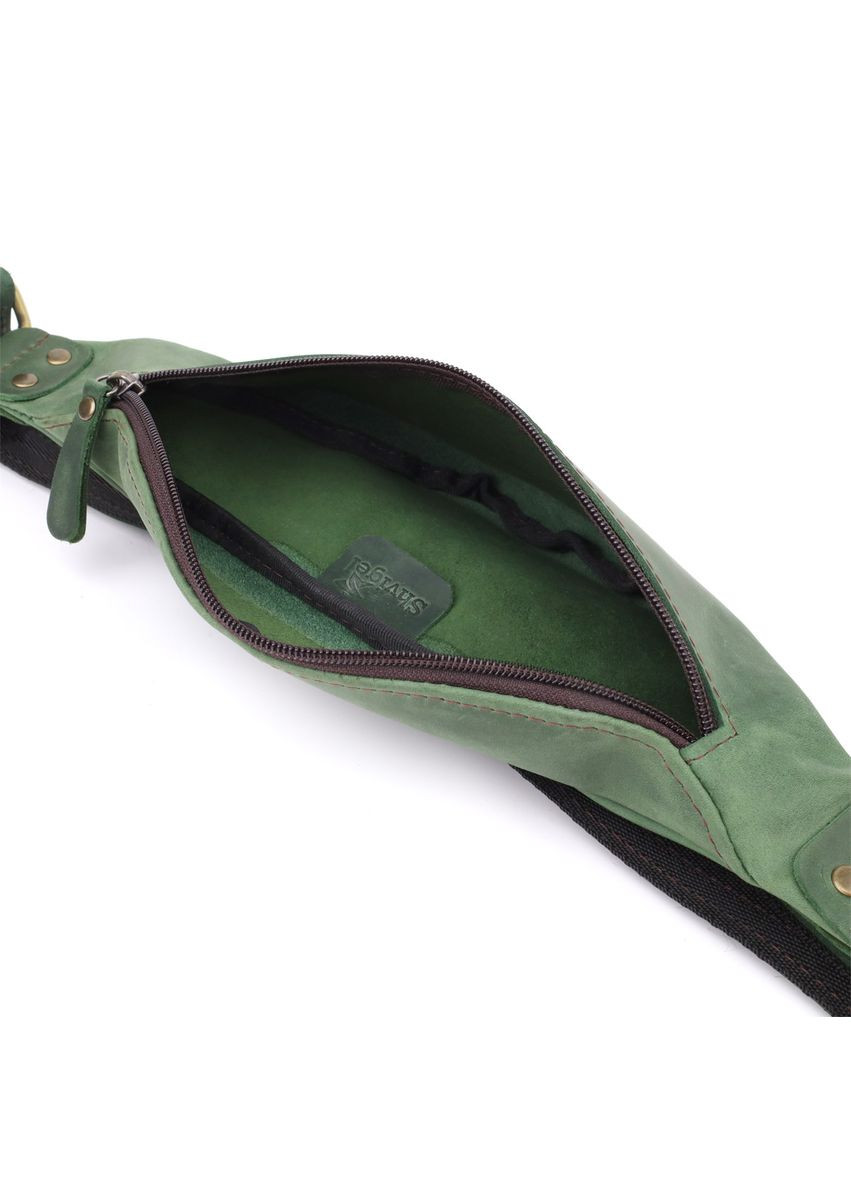 Бананка для мужчин из натуральной винтажной кожи зеленая 29×11×4,5 см 23133 Shvigel (362417644)