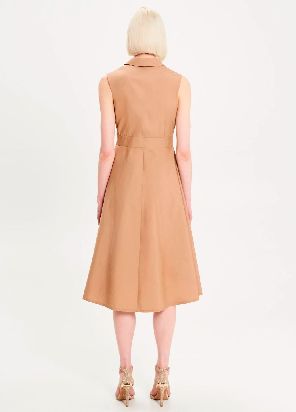 Бежевое повседневный, праздничный, коктейльное, кэжуал, вечернее миди платье а-силуэт Rinascimento однотонное