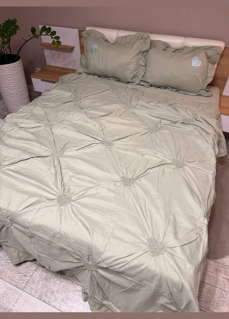 Постільна білизна Євро 200х220 наволочка 70х70 2шт Оливковий (П4-satin-zhatka-ser-002-01) No Brand (348094926)