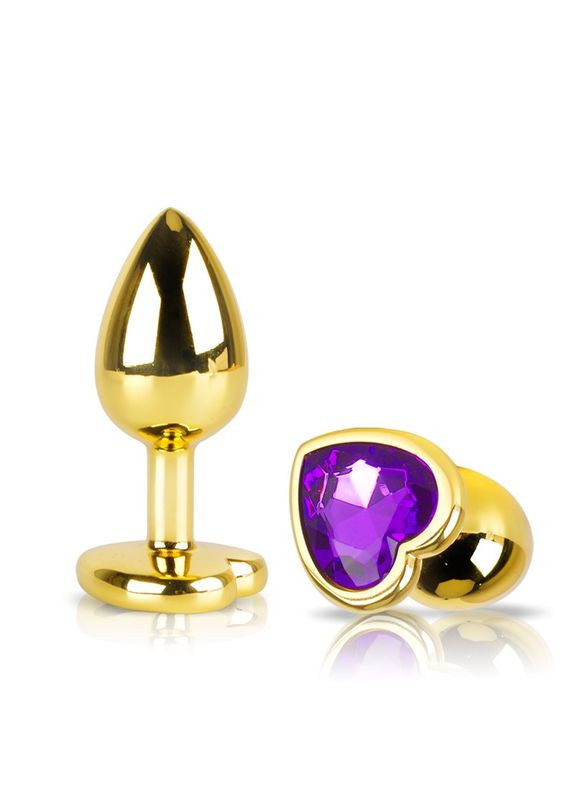 Анальна пробка М 3,4 см середня золота з каменем сердечком у формі серця TOYFA Metal Focus (303908119)