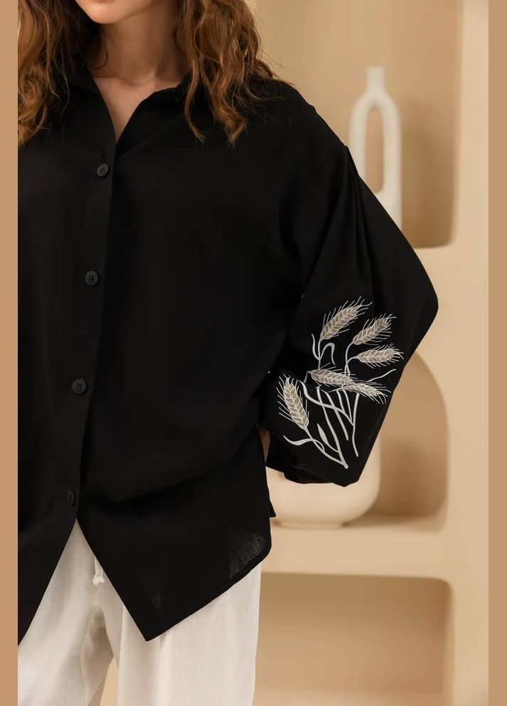 Черная повседневный рубашка Seventeen с длинным рукавом