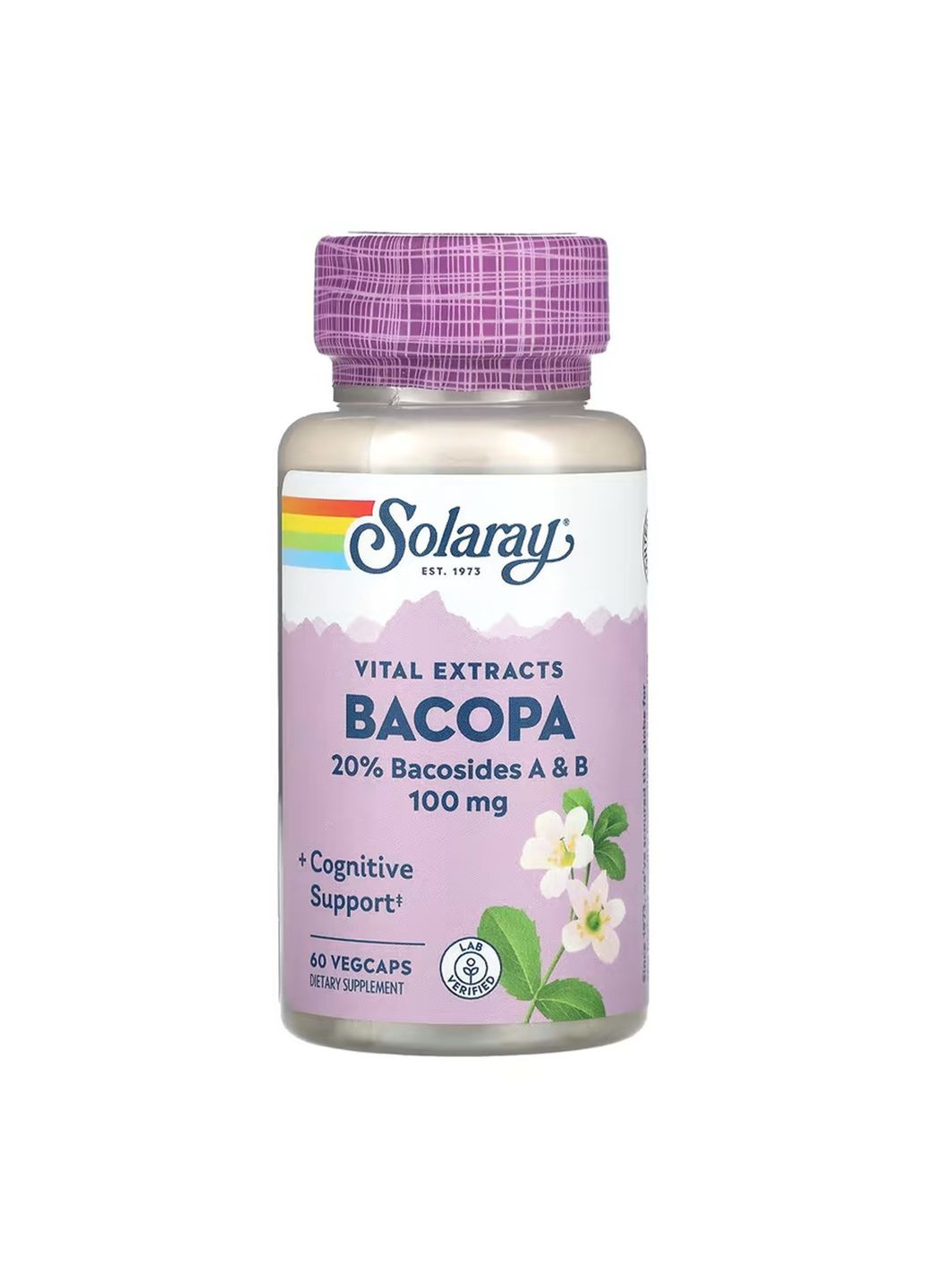 Bacopa 100mg 60 vcaps екстракт Бакопи для покращення пам'яті та концентрації когнітивні функції Solaray (368988701)