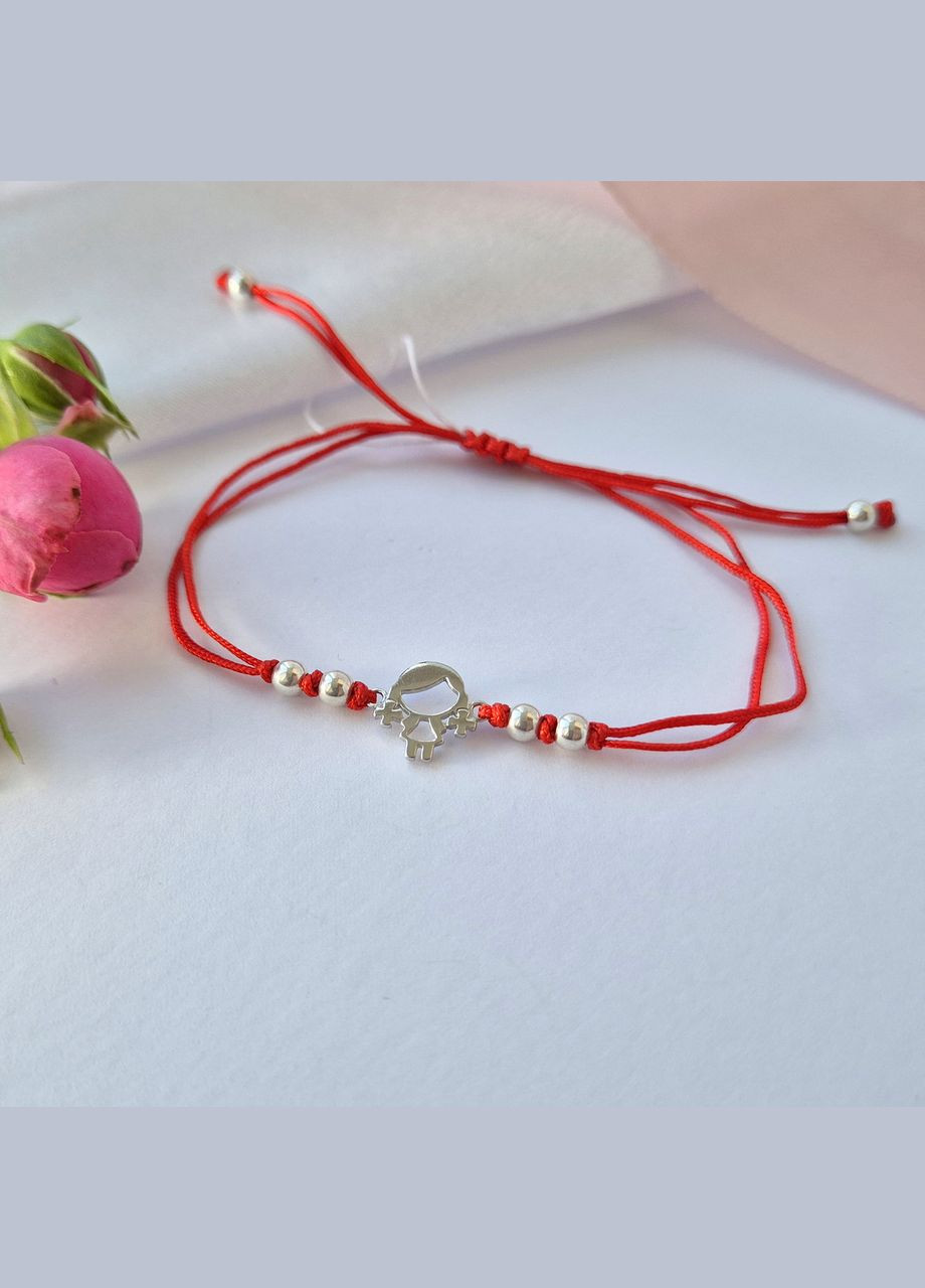 Срібний Червоний браслет без каменів Дівчинка Срібло 925 проби Родоване 75297 1.03г Nobrand (363969324)