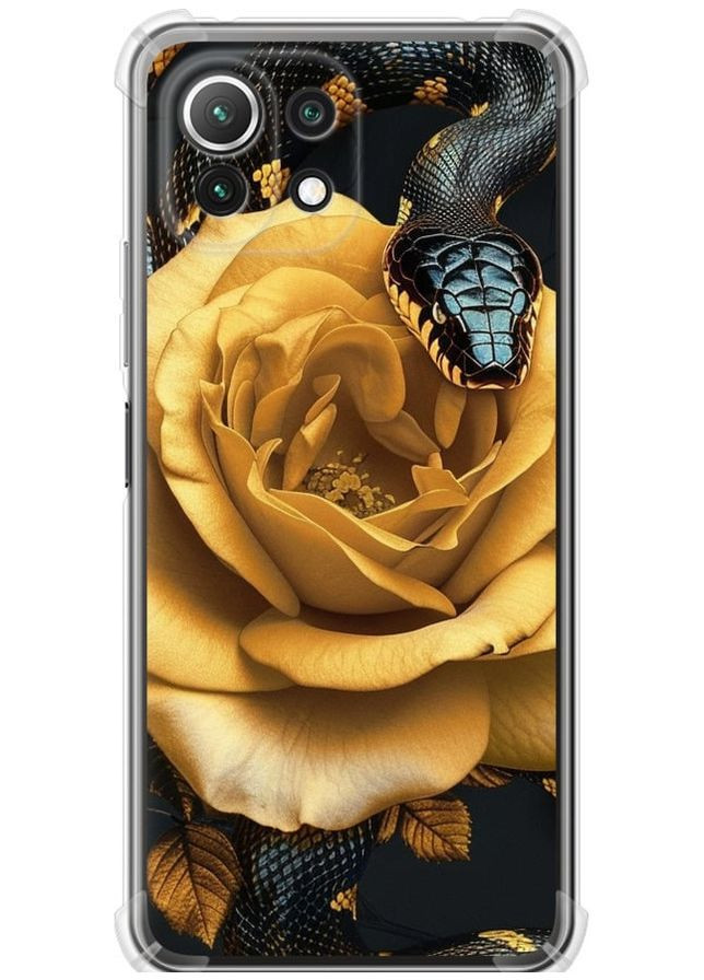 Силіконовий протиударний с посиленими кутами чохол 'Black snake and golden rose' для Endorphone Xiaomi Mi 11 Lite (286766423)