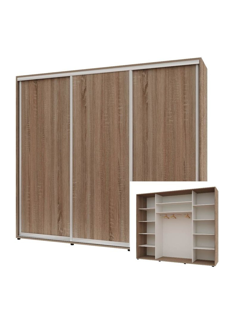 Шафа-купе тридверна 250*60*210 см Трюфель 3 двері ДСП Максі Комфорт Меблі (360435192)