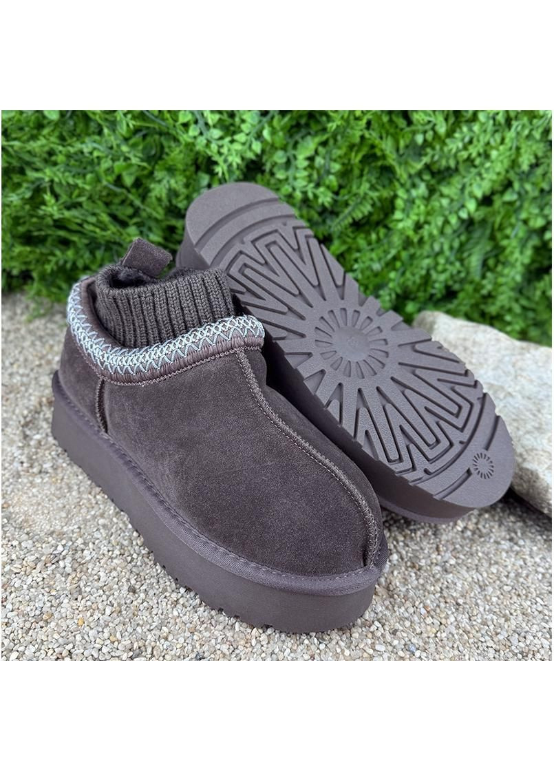 Жіночі уггі замшеві на платформі Е-005826-406 Темно-коричневі No Brand (366065108)