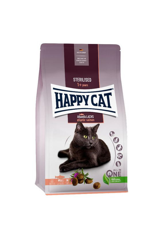 Сухий корм з атлантичним лососем для стерилізованих кішок і кастрованих котів Sterilised Adult Atlantik-Lachs - 4 кг Happy Cat (336183255)