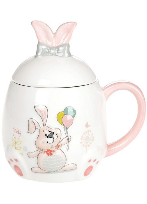 Керамическая кружка Веселый кролик 450мл с крышкой для чая и кофе с ярким дизайном Bona (368990039)