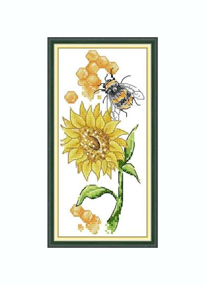 Набор для вышивания по нанесённой на канву схеме "Bees and Sunflowers ". AIDA 14CT printed, 13*22 см Joy Sunday (313613341)