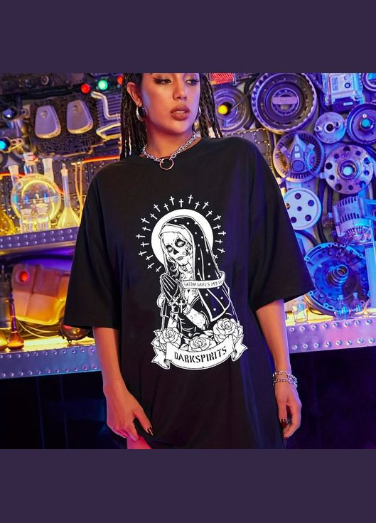 Удобная черная женская футболка с трендовым дизайном. No Brand - (370953319)