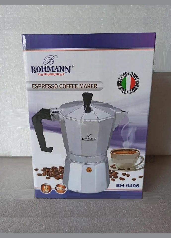 Кавоварка гейзерна алюмінієва 300 мл на 6 чашок (BH-9406) Bohmann (334007898)